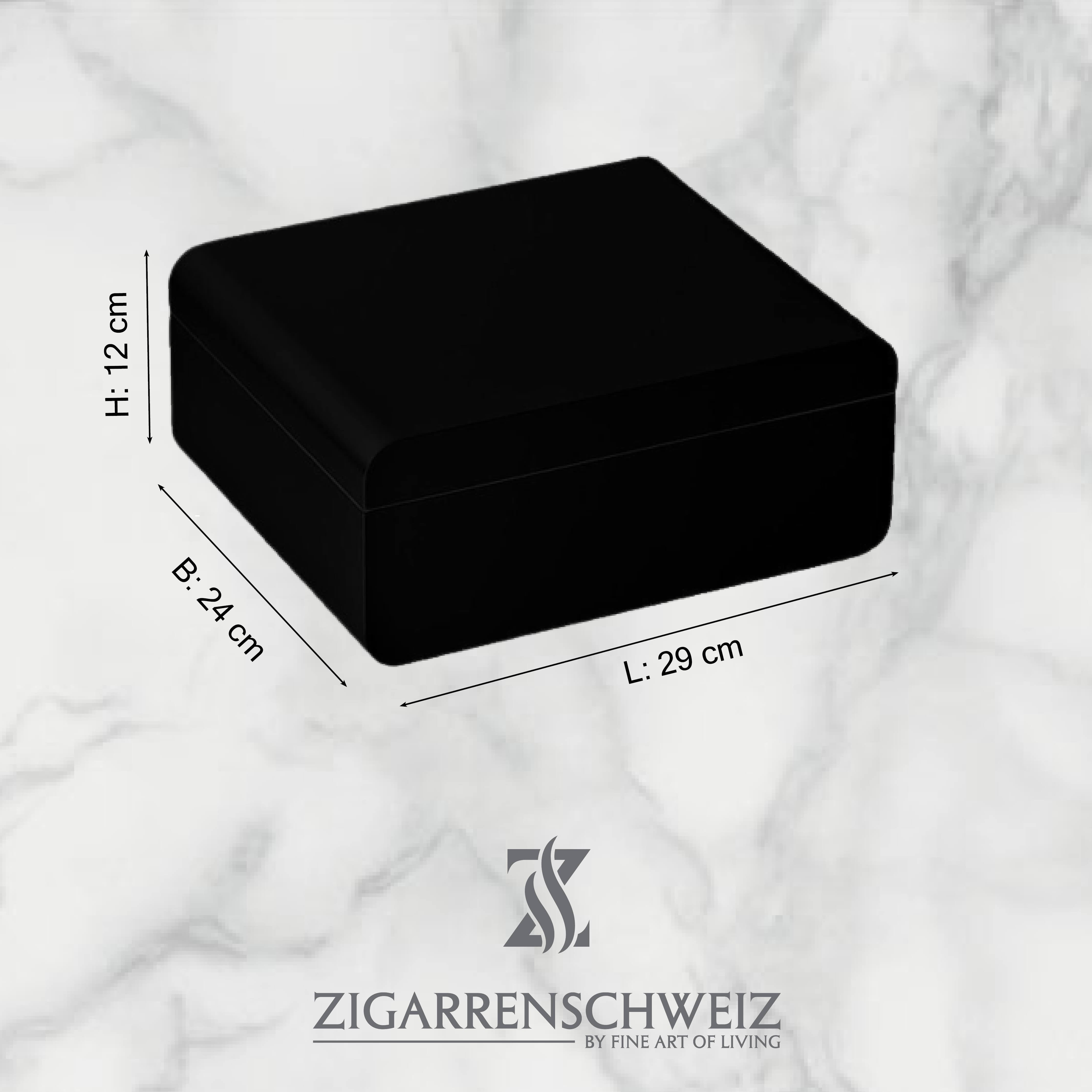 adorini Carrara Deluxe Humidor, Grösse: medium mit Abmessungen, Farbe: Schwarz, Deckel geschlossen