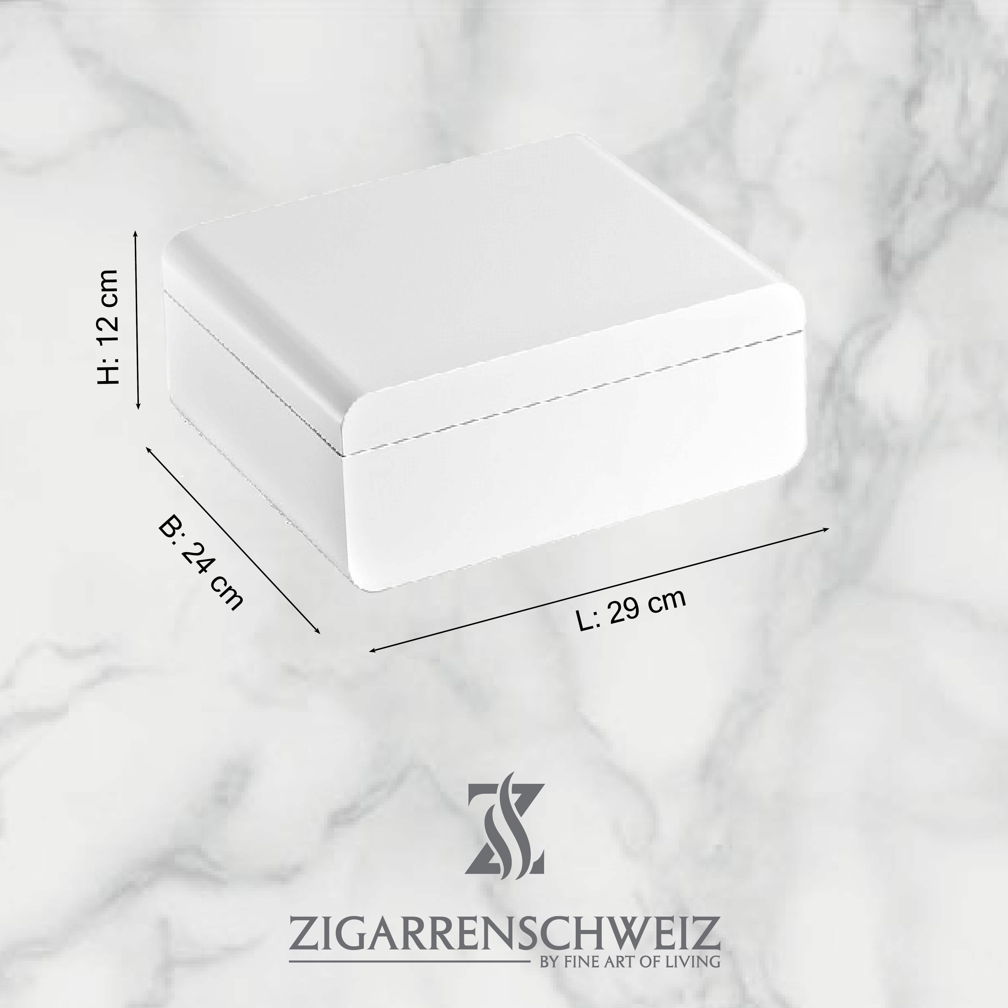 adorini Carrara Deluxe Humidor, Grösse: medium mit Abmessungen, Farbe: Weisss, Deckel geschlossen