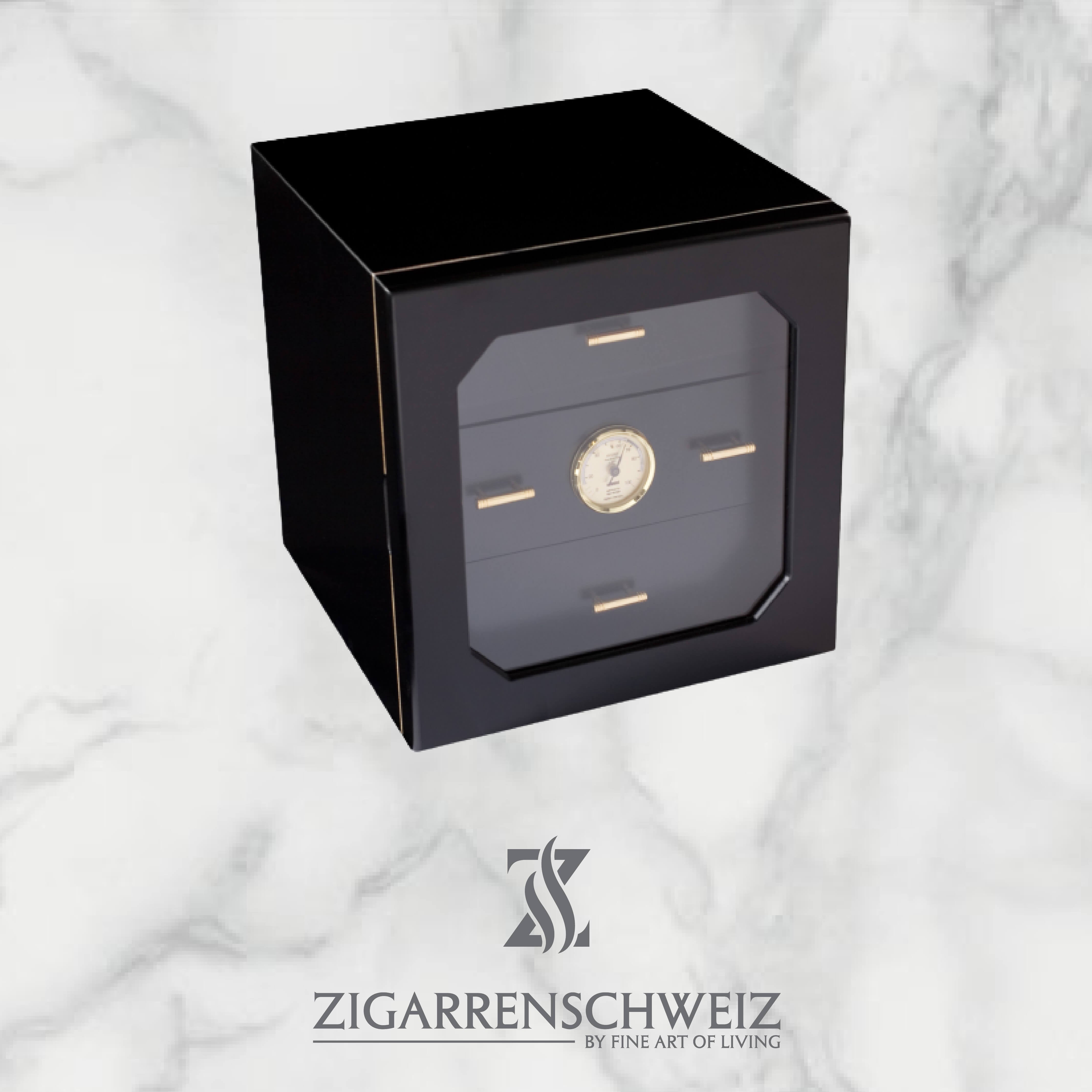 Adorini Chianti medium Deluxe Humidor für die Lagerung von bis zu 120 Robusto Zigarren, mit geschlossener Glastüre, Farbe: Schwarz