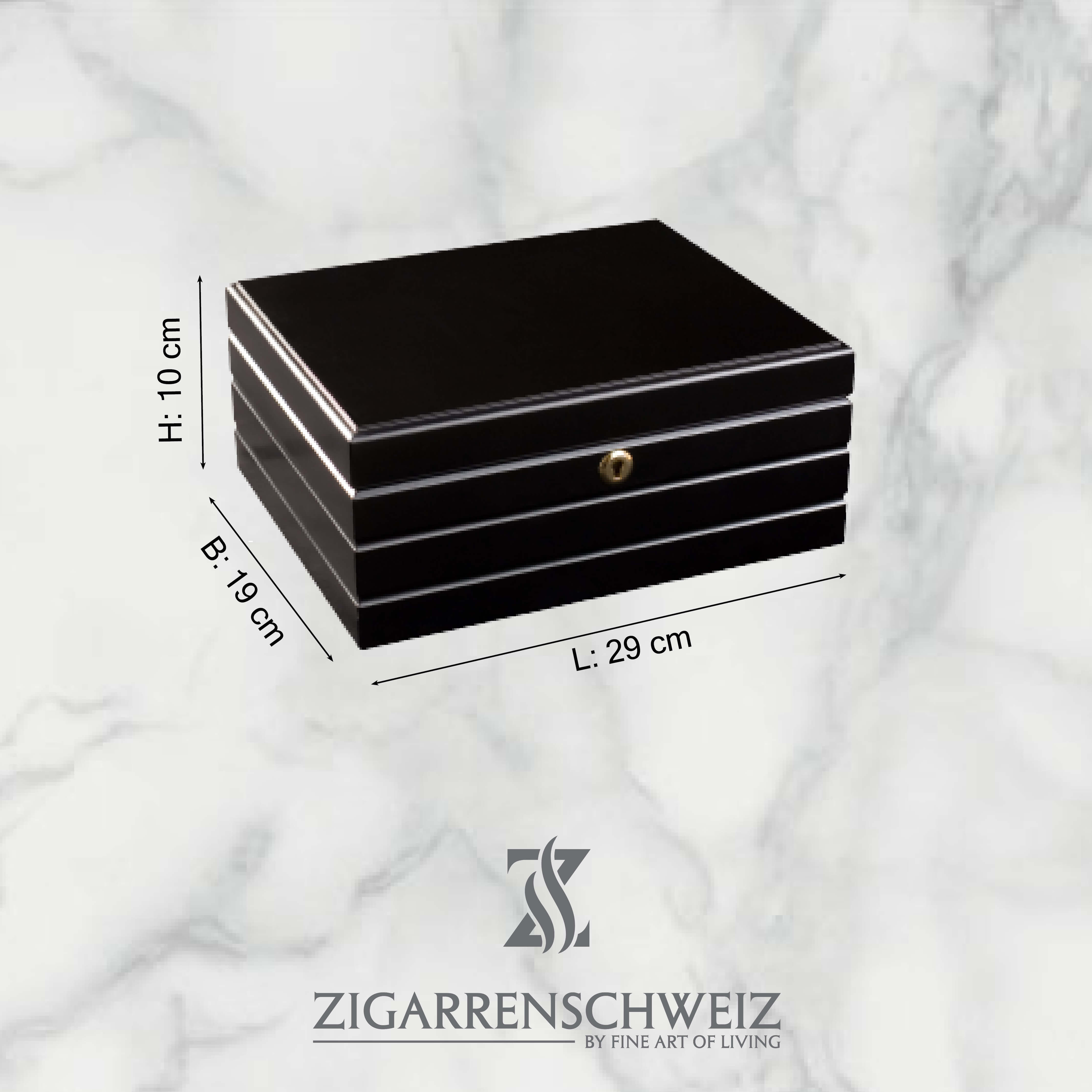 Adorini Firenze Humidor für Zigarren, Grösse: medium, mit Abmessungen, Farbe: Schwarz, Deckel geschlossen