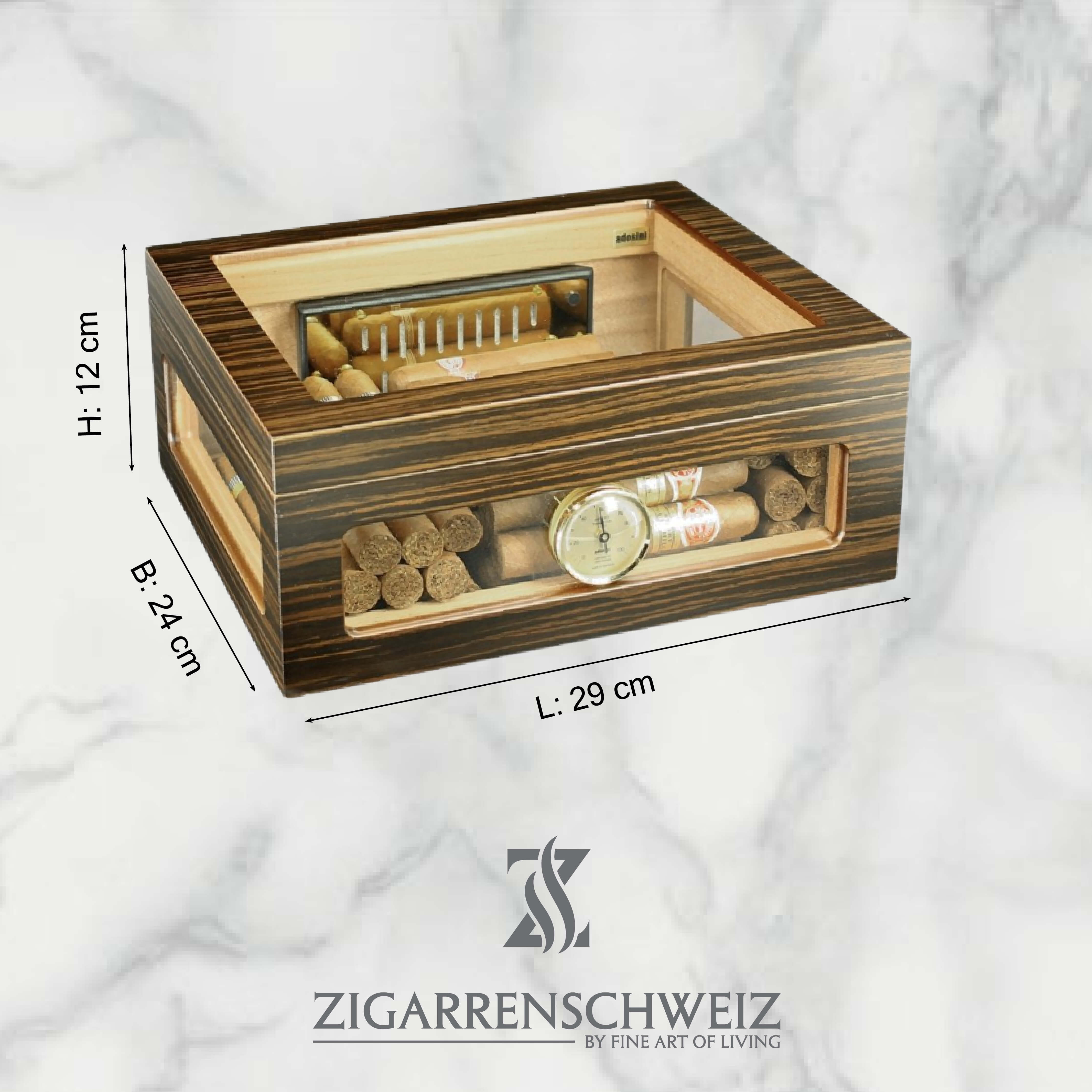 Adorini Treviso Deluxe Humidor, Grösse medium für 75 Zigarren,, mit Abmessungen