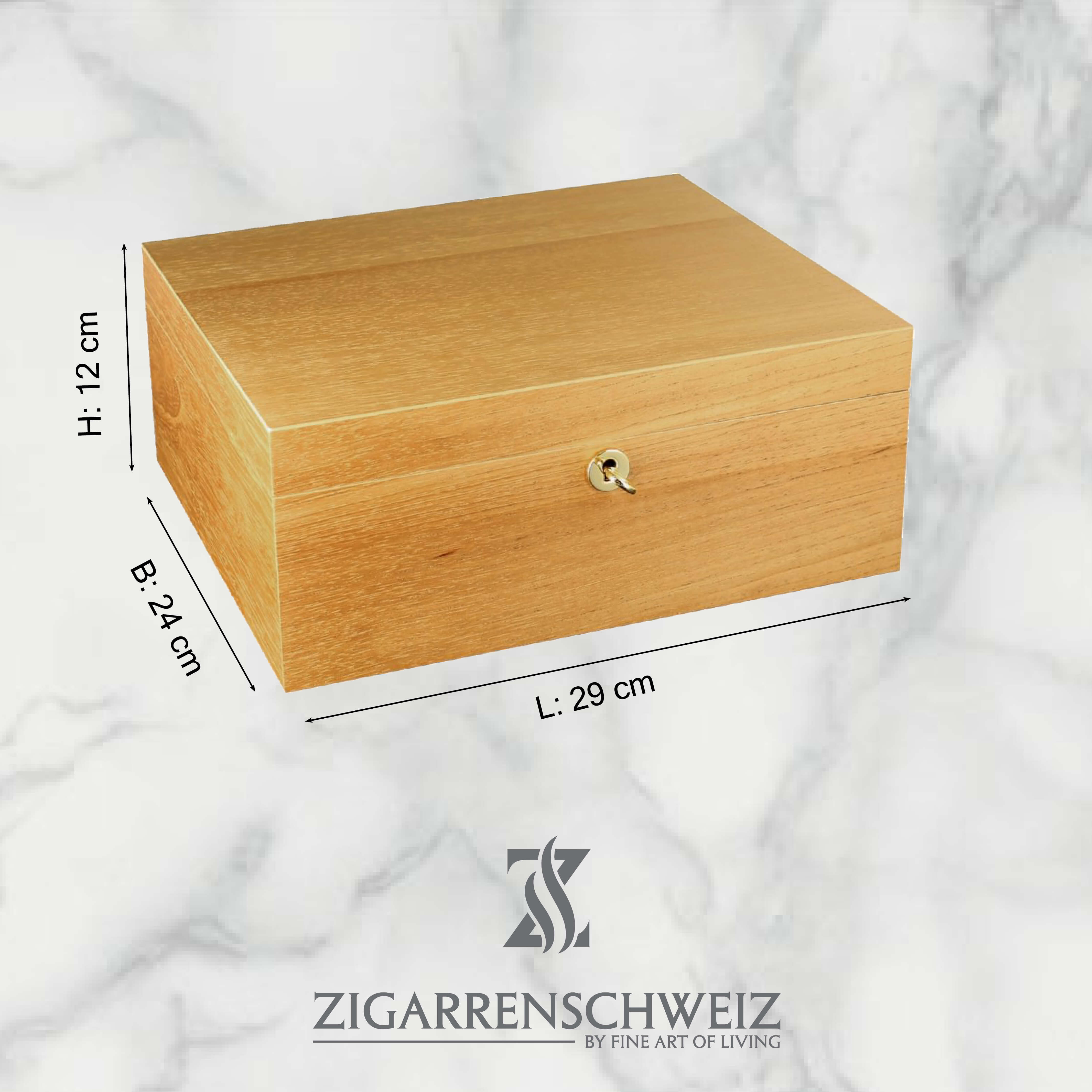 Adorini Cedro Deluxe Humidor, Deckel geschlossen, Grösse: Medium für bis zu 75 Robusto Zigarren, mti Dimensionen