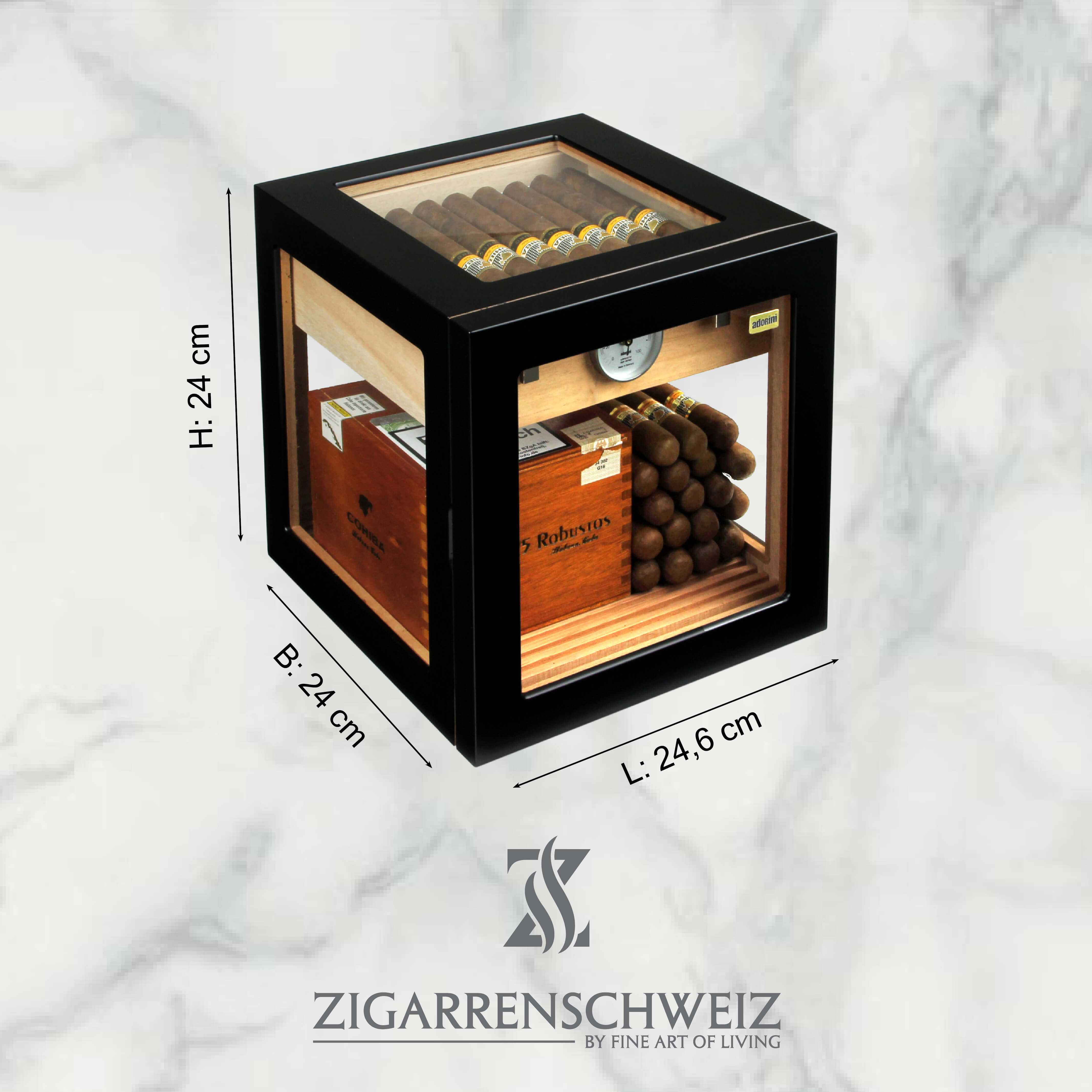 Adorini Cube Deluxe Humidor - für 100 Zigarren, Türe geschlossen, Farbe: Schwarz