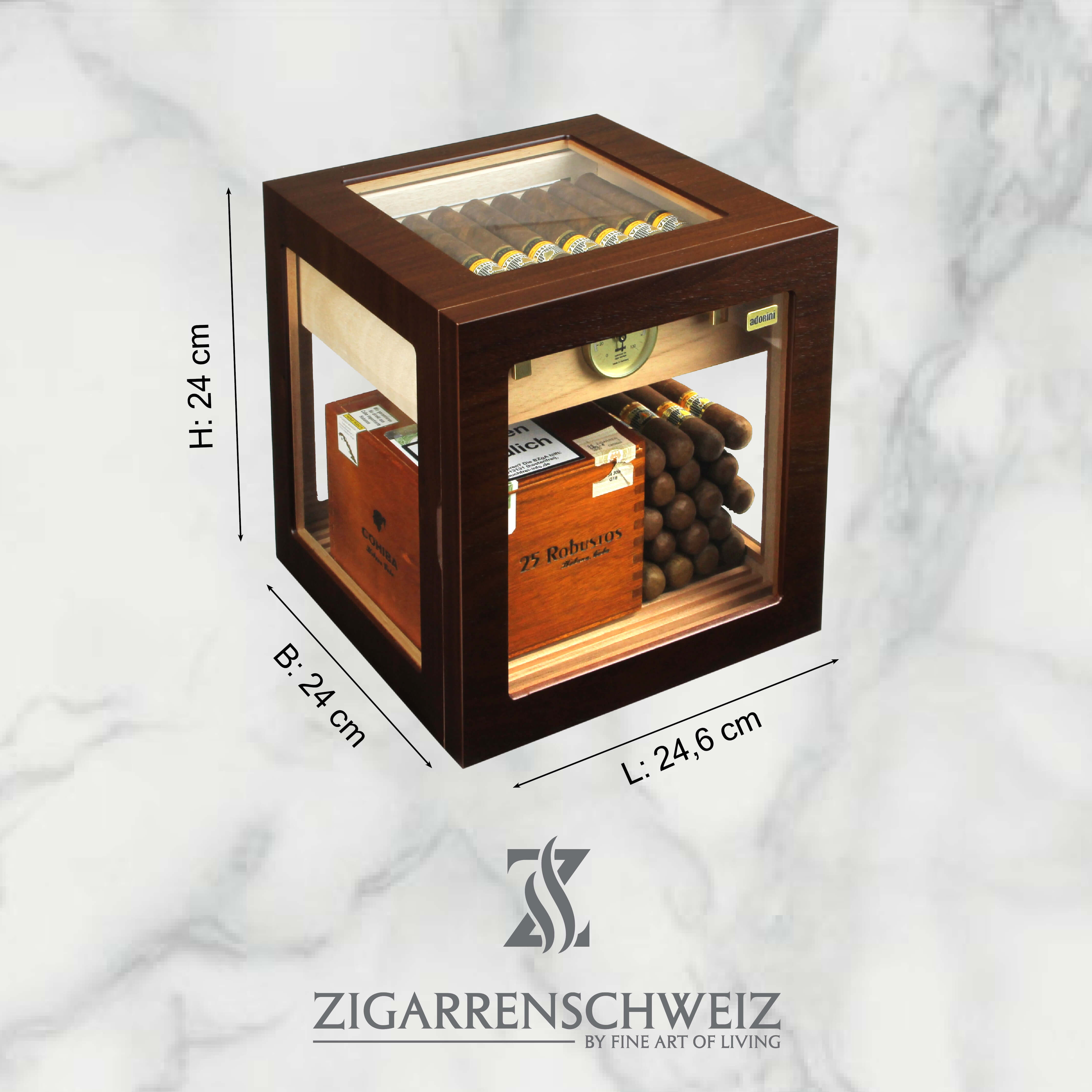 Adorini Cube Deluxe Humidor - für 100 Zigarren, Türe geschlossen, Farbe: Walnuss