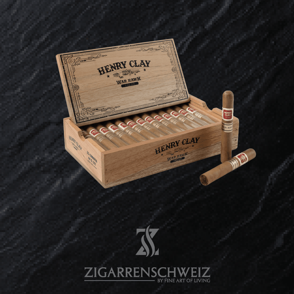 Henry Clay War Hawk Coronas 25er Zigarren Kiste offen mit Zigarren Rechts