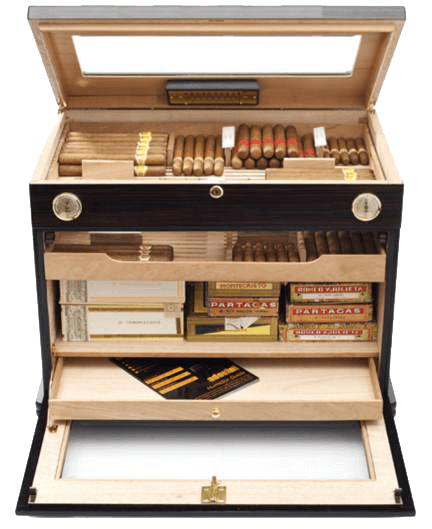 Adorini Aficionado Deluxe Humidor - schöner Humidor für die Lagerung von bis zu 400 Zigarren, geöffnete Ansicht