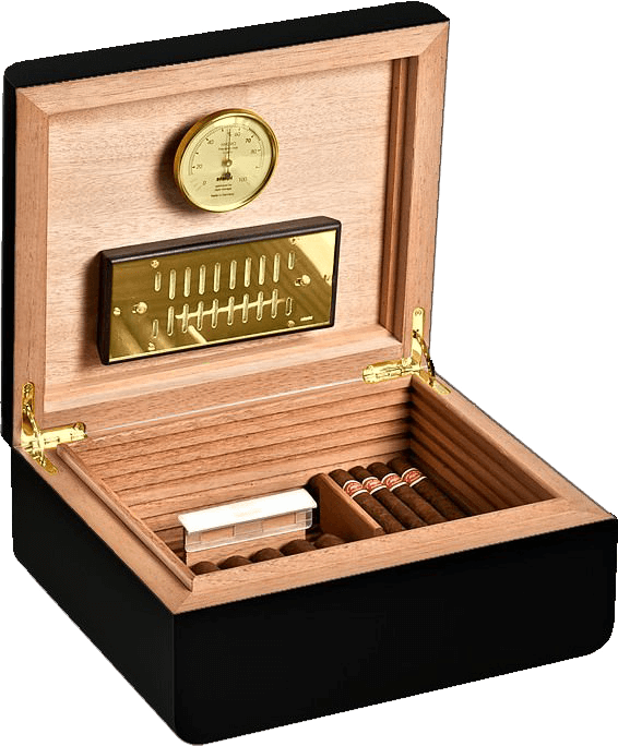 Adorini Carrara Deluxe Humidor, Grösse: Large, Farbe: Schwarz, für 150 Zigarren, Deckel offen