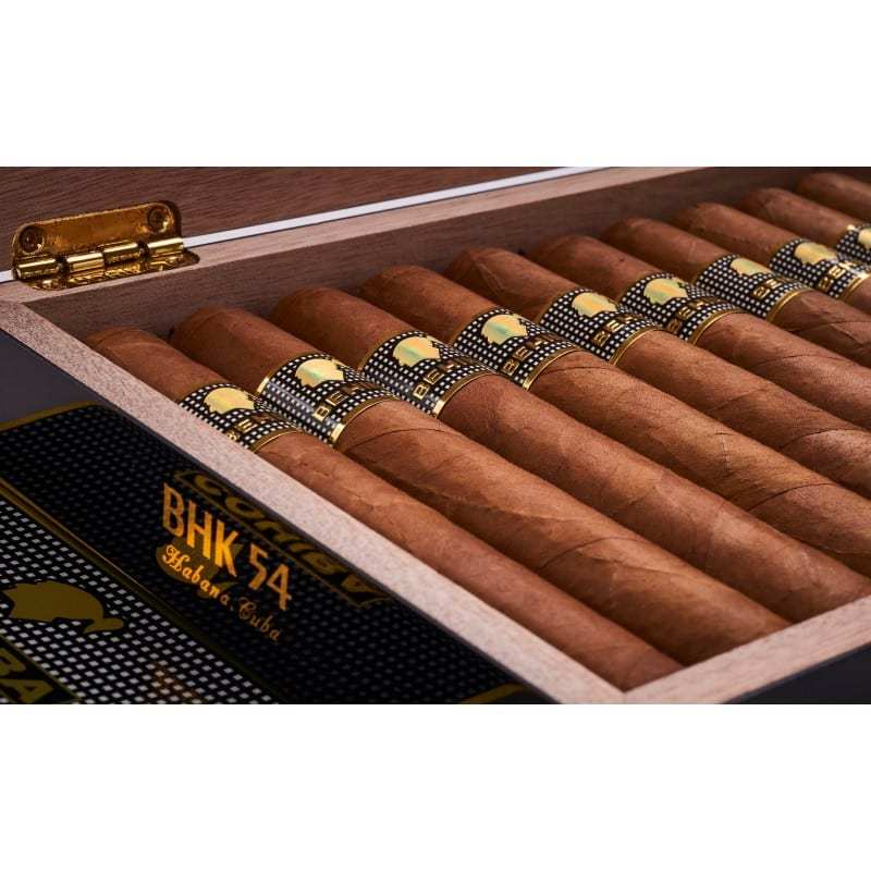 Cohiba Behike 54 Zigarre im Laguito No 5 Format 10er Box geöffnet Seitenansicht