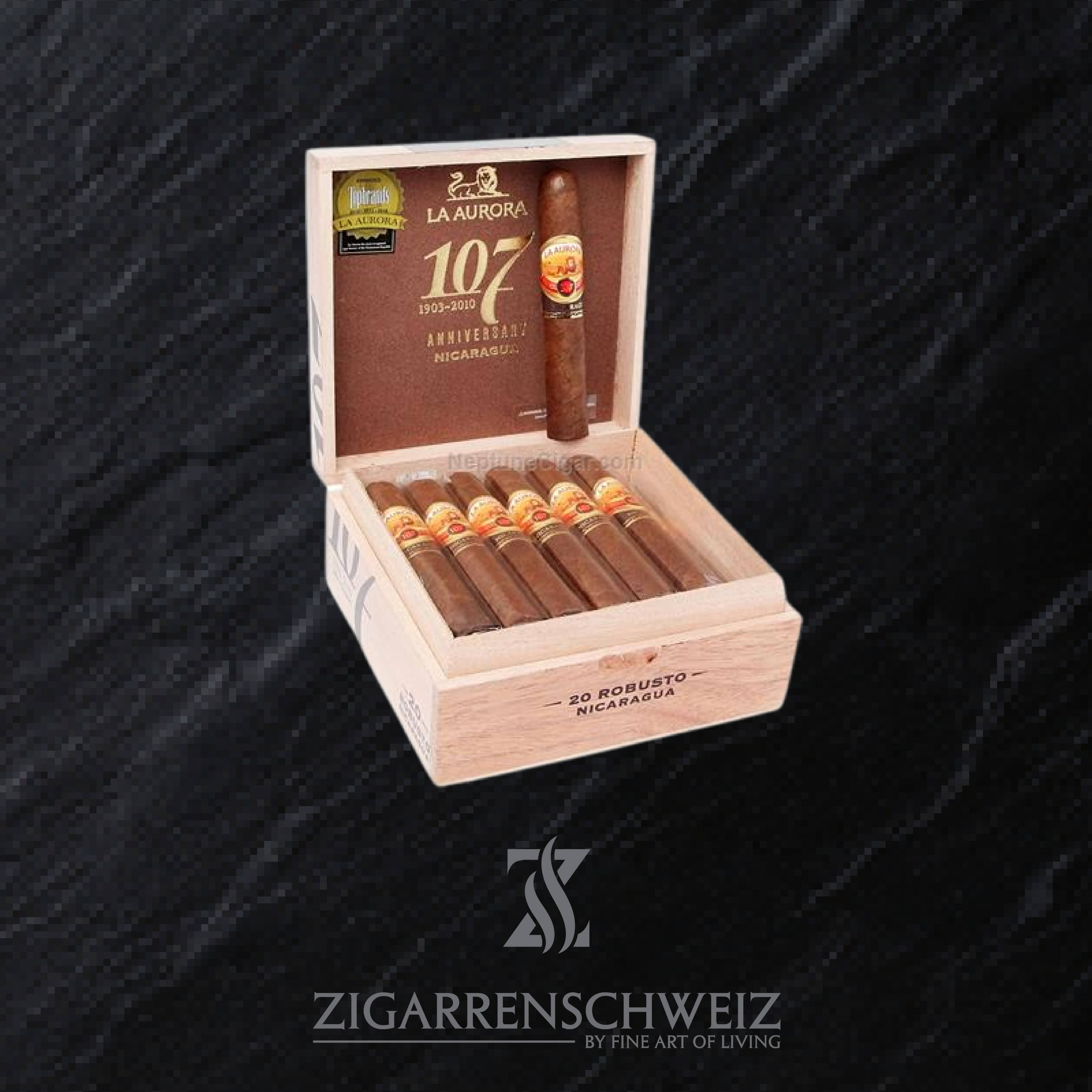 La Aurora 107 Nicaragua Robusto Zigarren Kiste geöffnet