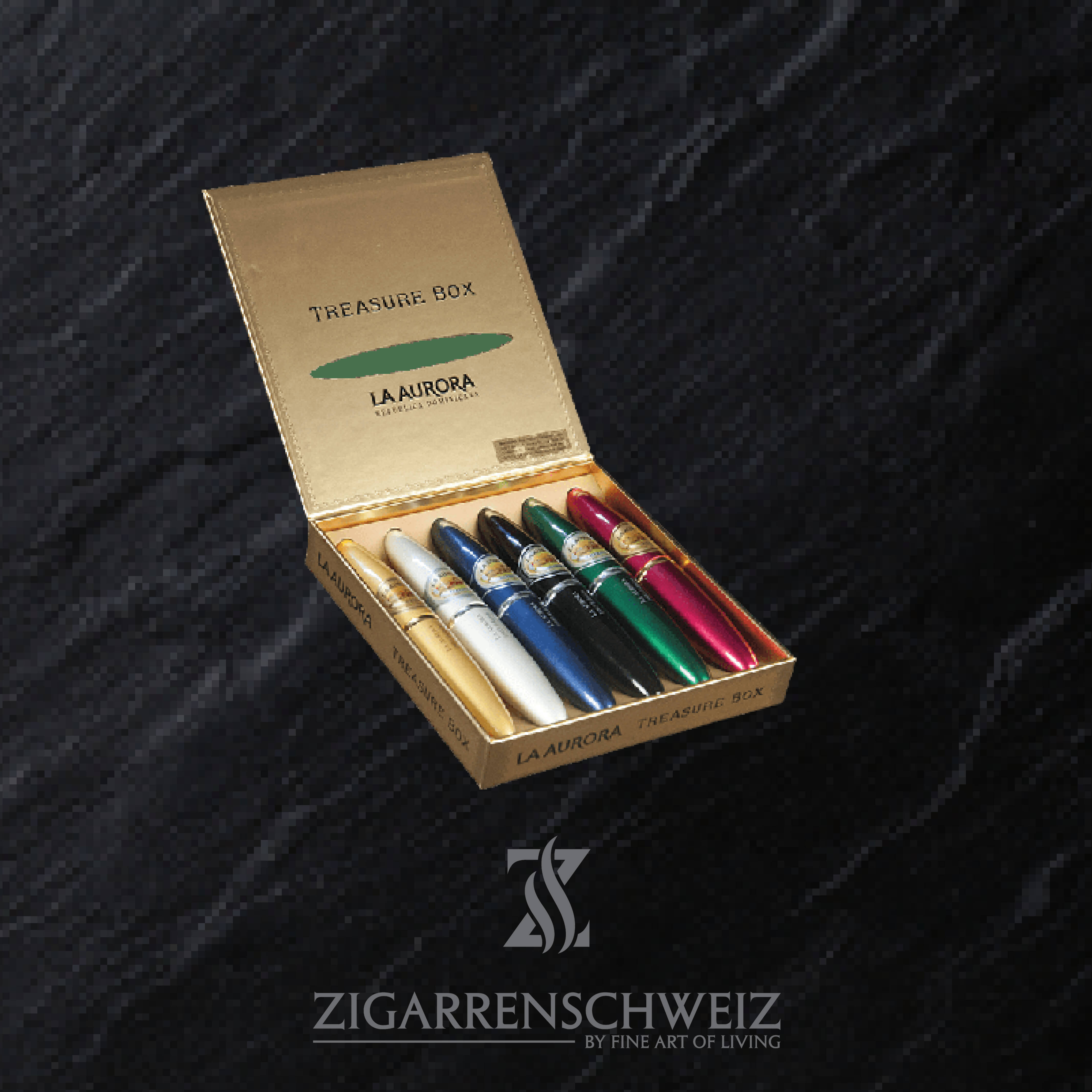 La Aurora Preferidos Treasure Box - Tubo Zigarren Sampler offen