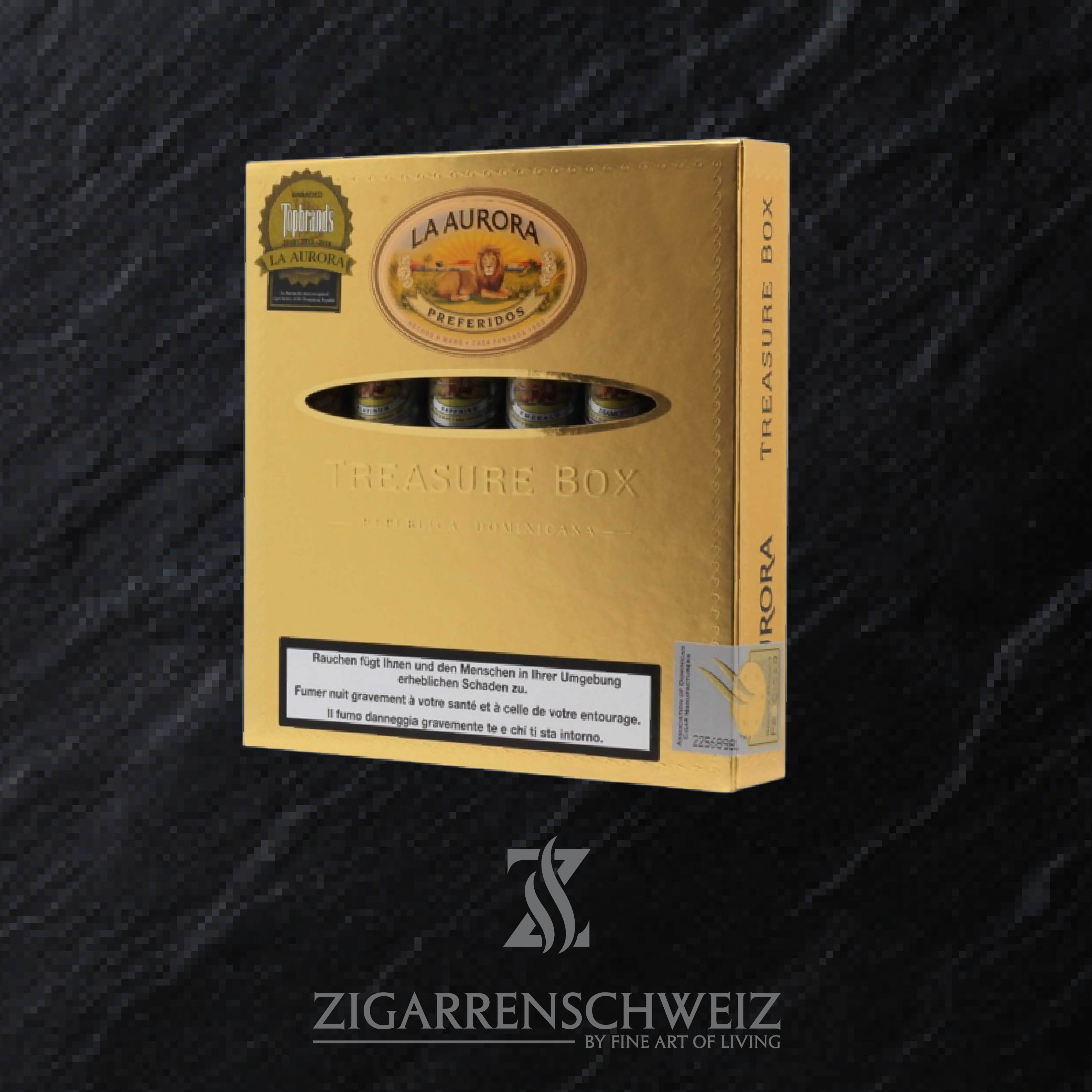 La Aurora Preferidos Treasure Box - Tubo Zigarren Sampler geschlossen stehend
