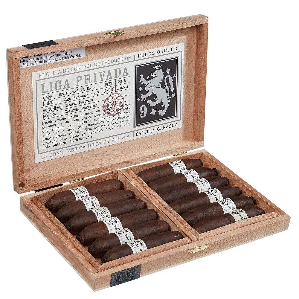 12er Kiste Liga Privada No. 9 Flying Pig Short Perfecto Zigarren, Box geöffnet