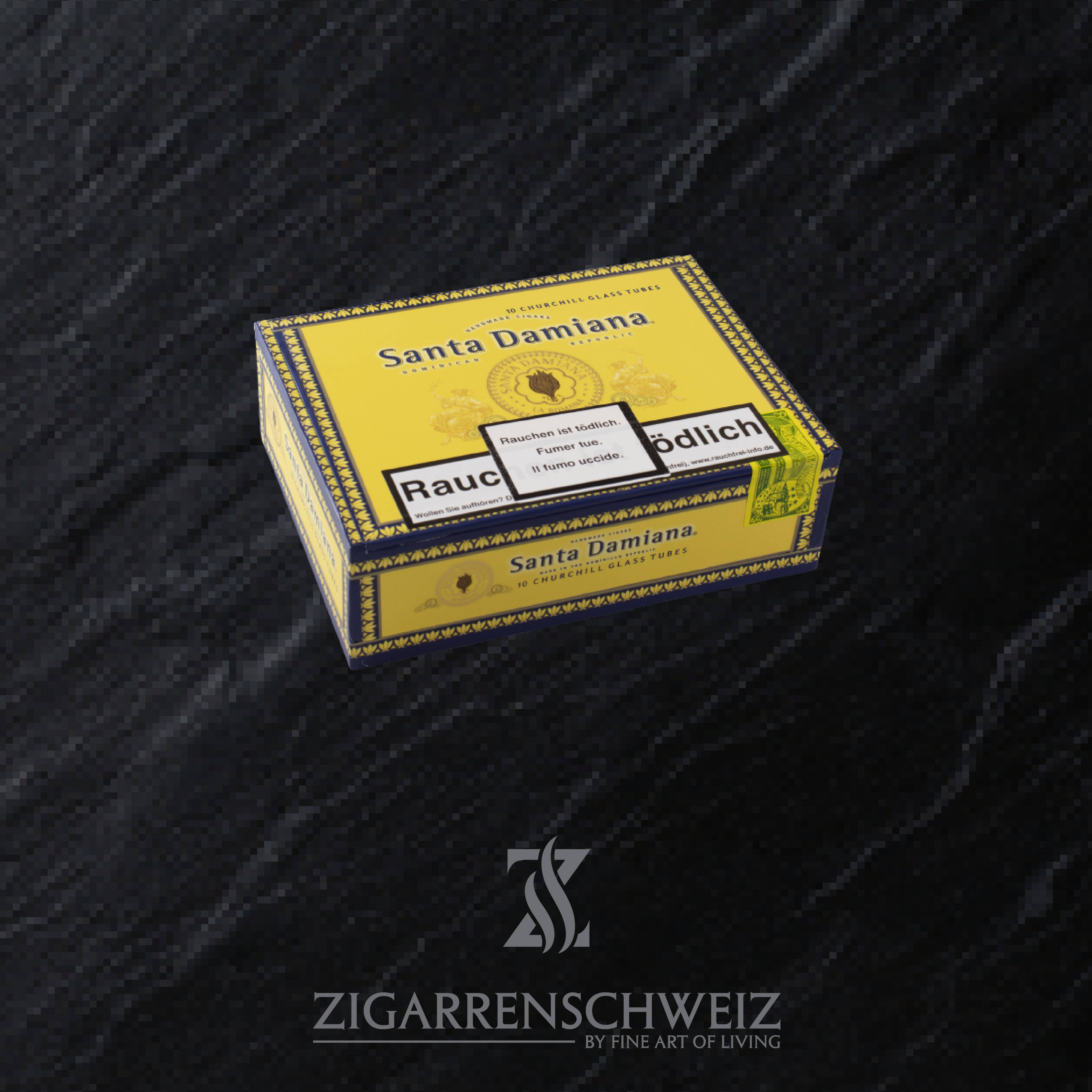 Santa Damiana Classic Churchill Glas Tubo Zigarren Box geschlossen