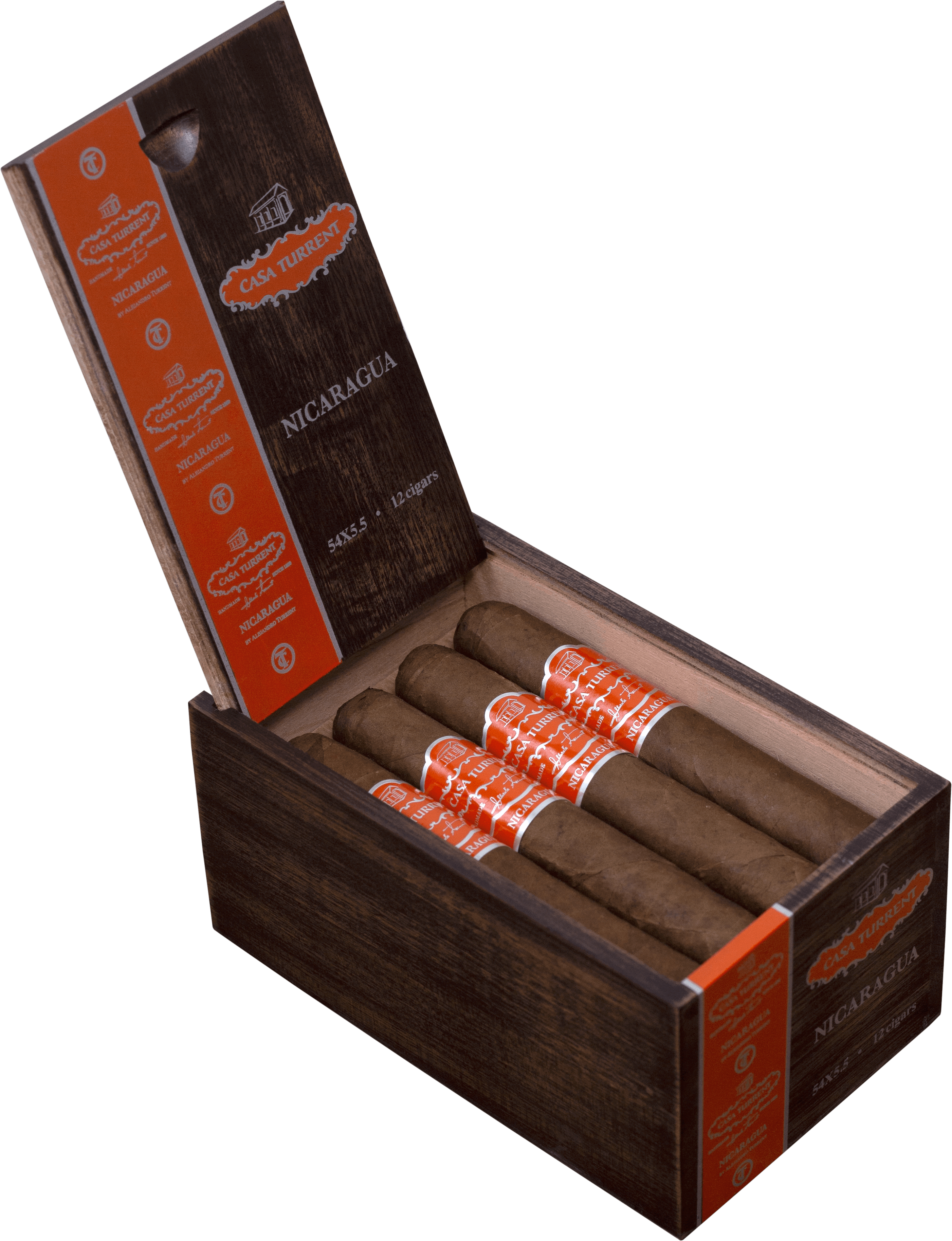 12 er Kiste Casa Turrent Origenes Nicaragua Robusto Zigarren, Box geöffnet