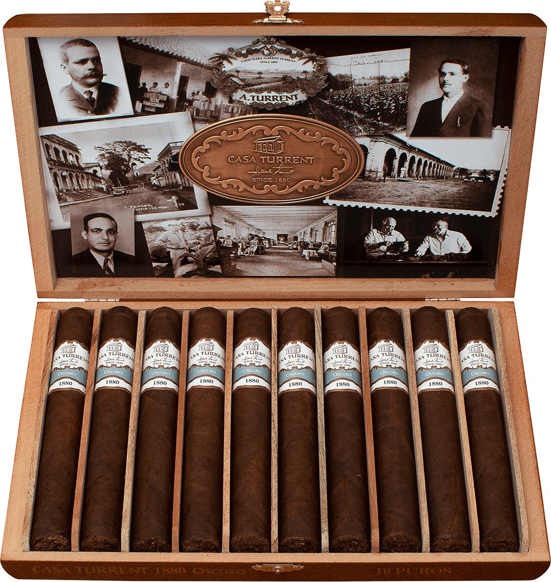 10er Kiste Casa Turrent 1880 Oscuro Double Robusto Zigarren, Box göffnet